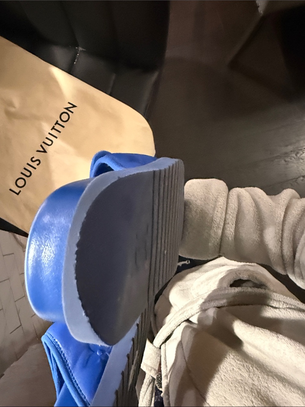 Louis Vuitton Cobalt Blue Embossed Monogram Slide Sandals - Picture 15 of 16